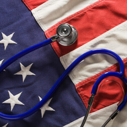 A stethoscope on an American flag